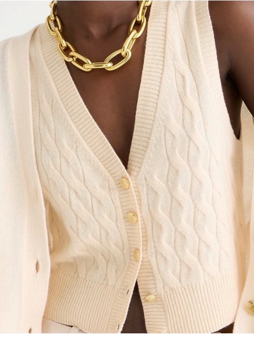 J.Crew 100% Cashmere Cable-Knit Sweater Vest | Cream Ivory | Gold Buttons | Xs